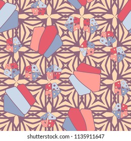 Seamless editable pattern consisting of broken pentagons.
Against the backdrop there is a texture of repetitive four-sided figures.