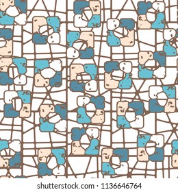 Seamless editable pattern consisting of four varicoloured cobblestones are stacked in the form of a square. The background is made in the form of paving stone.