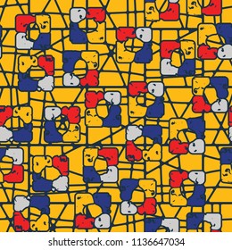 Seamless editable pattern consisting of four varicoloured cobblestones are stacked in the form of a square. The background is made in the form of paving stone.