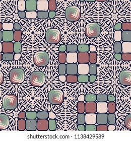 A seamless editable pattern consisting of smoothed squares divided into parts and with a twist in the middle. The background is a texture consisting of square liquid explosions.