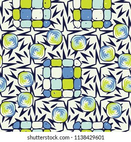 A seamless editable pattern consisting of smoothed squares divided into parts and with a twist inside.
The background is a texture consisting of exploding four-beam stars.