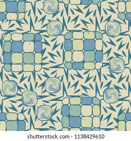 A seamless editable pattern consisting of smoothed squares divided into parts and with a twist inside.
The background is a texture consisting of exploding four-beam stars.