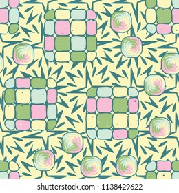 A seamless editable pattern consisting of smoothed squares divided into parts and with a twist inside.
The background is a texture consisting of exploding four-beam stars.