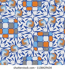A seamless editable pattern consisting of smoothed squares divided into parts and with a twist inside.
The background is a texture consisting of exploding four-beam stars.