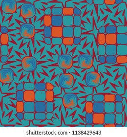 A seamless editable pattern consisting of smoothed squares divided into parts and with a twist inside.
The background is a texture consisting of exploding four-beam stars.