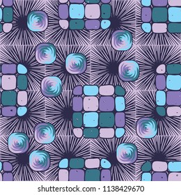 A seamless editable pattern consisting of smoothed squares divided into parts and with a twist inside.
The background is a texture consisting of square suns.