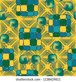 A seamless editable pattern consisting of smoothed squares divided into parts and with a twist in the middle. The background is a texture consisting of wafer diamonds.