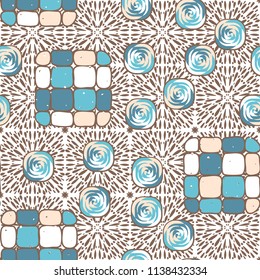 A seamless editable pattern consisting of smoothed squares divided into parts and with a twist in the middle. The background is a texture consisting of square liquid explosions.