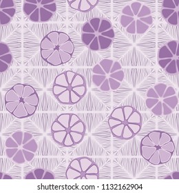 Seamless editable pattern. Elements similar to the cut of citrus. Multicolored texture.
Against the background of a texture of fibrous rhombuses.