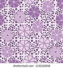 Seamless editable pattern. Elements similar to the cut of citrus. Multicolored texture.
Against the background of chaos from the rounded squares.