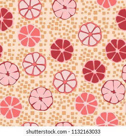 Seamless editable pattern. Elements similar to the cut of citrus. Multicolored texture.
Against the background of chaos from the rounded squares.