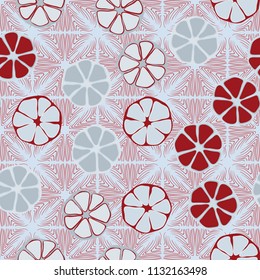 Seamless editable pattern. Elements similar to the cut of citrus. Multicolored texture.
Against the backdrop of a texture of squares drawn from curved lines.