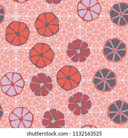 Seamless editable pattern. Elements similar to the cut of citrus. Multicolored texture.
Against the background of a pockmarked texture.