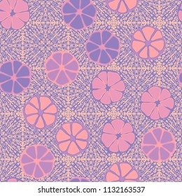 Seamless editable pattern. Elements similar to the cut of citrus. Multicolored texture.
Against the background of a pockmarked texture.