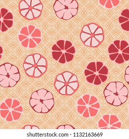 Seamless editable pattern. Elements similar to the cut of citrus. Against the backdrop of the texture composed of faceted quadrilateral elements.