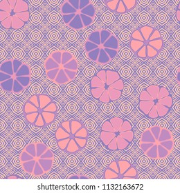 Seamless editable pattern. Elements similar to the cut of citrus. Against the backdrop of the texture composed of faceted quadrilateral elements.