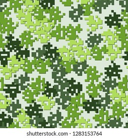 Seamless editable pattern. Fashionable pixel camouflage with pseudo-relief effect.