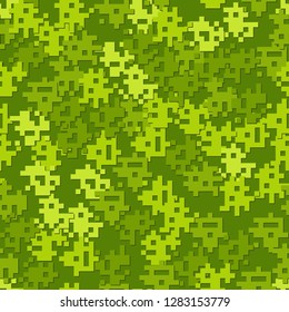Seamless editable pattern. Fashionable pixel camouflage with pseudo-relief effect.