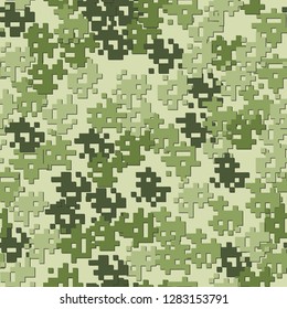 Seamless editable pattern. Fashionable pixel camouflage with pseudo-relief effect.