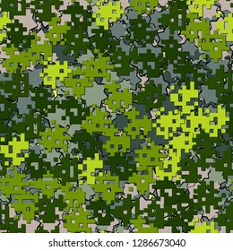 Seamless editable pattern. Fashionable pixel camouflage with pseudo-relief effect.
Background consisting of seven-pointed stars. Easy to edit.