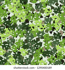 Seamless editable pattern. Fashionable pixel camouflage with pseudo-relief effect.
The background consists of squares and triangles. Easy to edit.