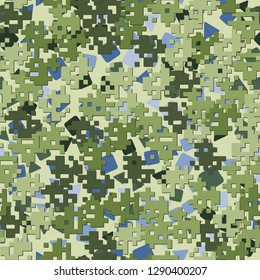 Seamless editable pattern. Fashionable pixel camouflage with pseudo-relief effect.
The background consists of squares and triangles. Easy to edit.