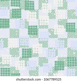 Seamless editable pattern. On a chessboard background, groups of rounded squares are carelessly scattered. Fashionable texture.
