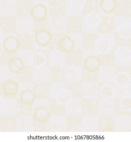 Seamless editable pattern. Pentagrams and circles on the background of chess cells. Scratches and defects.