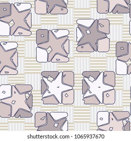 Seamless editable pattern. Stars in broken squares. Multi-colored texture. Checkered background.