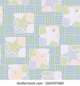 Seamless editable pattern. Stars in broken squares. Multi-colored texture. Checkered background.