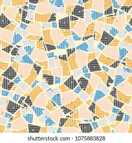Seamless editable texture of angular spots and lines arranged randomly. On the surface of the grid of lines, grouped in chess order.