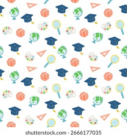 Padrão educacional perfeito com boné de graduação, globo e escola ícones ilustração vetor