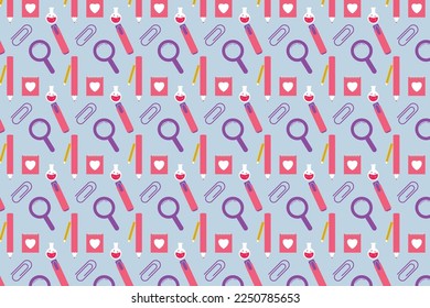 Seamless educational background pattern vector with colorful elements. Endless science pattern design for wrapping paper, book covers, or wallpaper. Repeating study background vector with pencils.