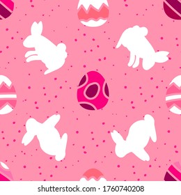 Seamless Egg And Bunnies Animal Pattern, Easter Day Theme Pattern, Vector Illustration EPS 10.