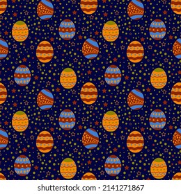 Seamless egg patterns with a pattern, Easter, vector graphics 1000x1000 pixels. Vector graphics