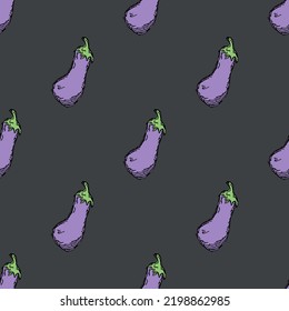 Seamless eggplant pattern. Colored seamless doodle pattern with eggplant icons