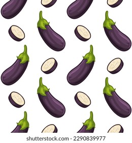 Seamless eggplant pattern. Vector illustration of an eggplant isolated on a white background.