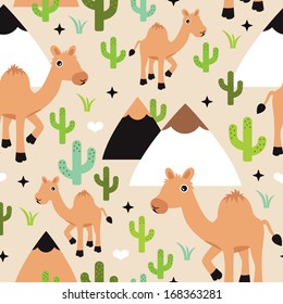 Seamless egypt camel cactus illustration background pattern in vector