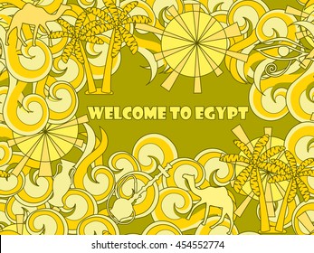 Seamless Egypt pattern. Hand drawn doodle ancient Egyptian elements. Vector illustration.