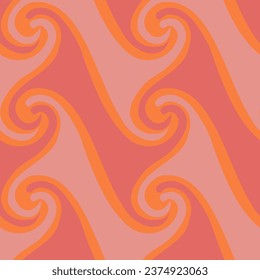 Seamless Egyptian-based pattern 5 suitable for textiles.  Interlocking swirls in pinks on an orange background.