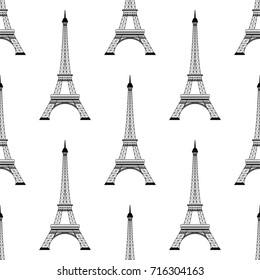 Seamless of Eiffel tower on white background. Vector illustration