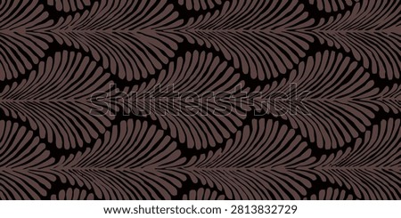 Seamless elegant abstract feather or leaf pattern in dark brown and black colors. Art deco or organic style vector background for wallpaper, textile, and wrapping paper.