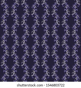 Seamless elegant artistic traditional ornaments pattern repeat endless background dark blue cover with tracery elements for textile, wrapping, fabric prints, textile, wallpaper, clothing