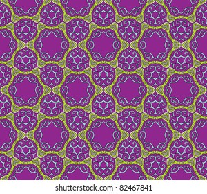 Seamless and elegant Baroque pattern with colorful swirls on a dark purple background