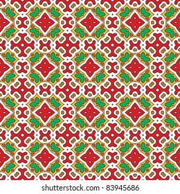 Seamless and elegant Baroque pattern with flowers in red, white, green, yellow, orange, brown