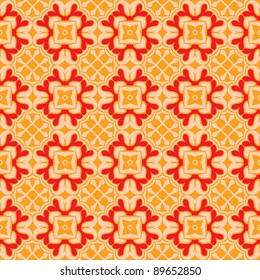Seamless and elegant Baroque pattern with flowers in peach, orange and red