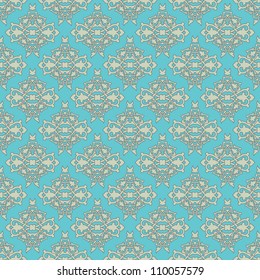 Seamless and elegant baroque pattern in grey on a blue background