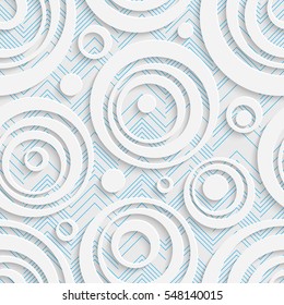 Seamless Elegant Circle Pattern. Abstract Three-dimensional Background. Modern Textile Wallpaper. White and Blue Art Design