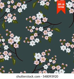 Seamless elegant dark background with a pattern of flowering branches