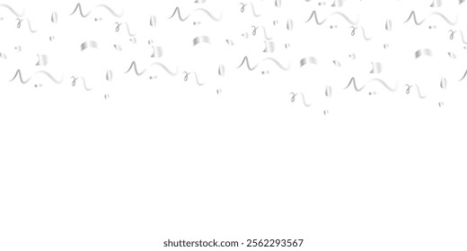 
A seamless and elegant design featuring silver confetti and streamers falling on a transparent background, creating a realistic, decorative pattern that adds excitement and charm to party and event d
